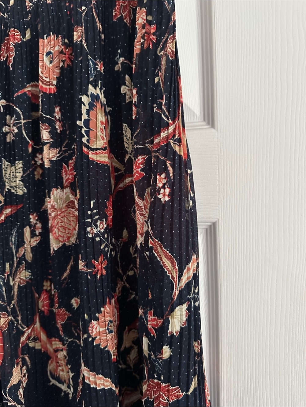 Size XL/16 Olsen Women’s Pleated Floral Midi Skirt Navy Boho Lined - Picture 5 of 8